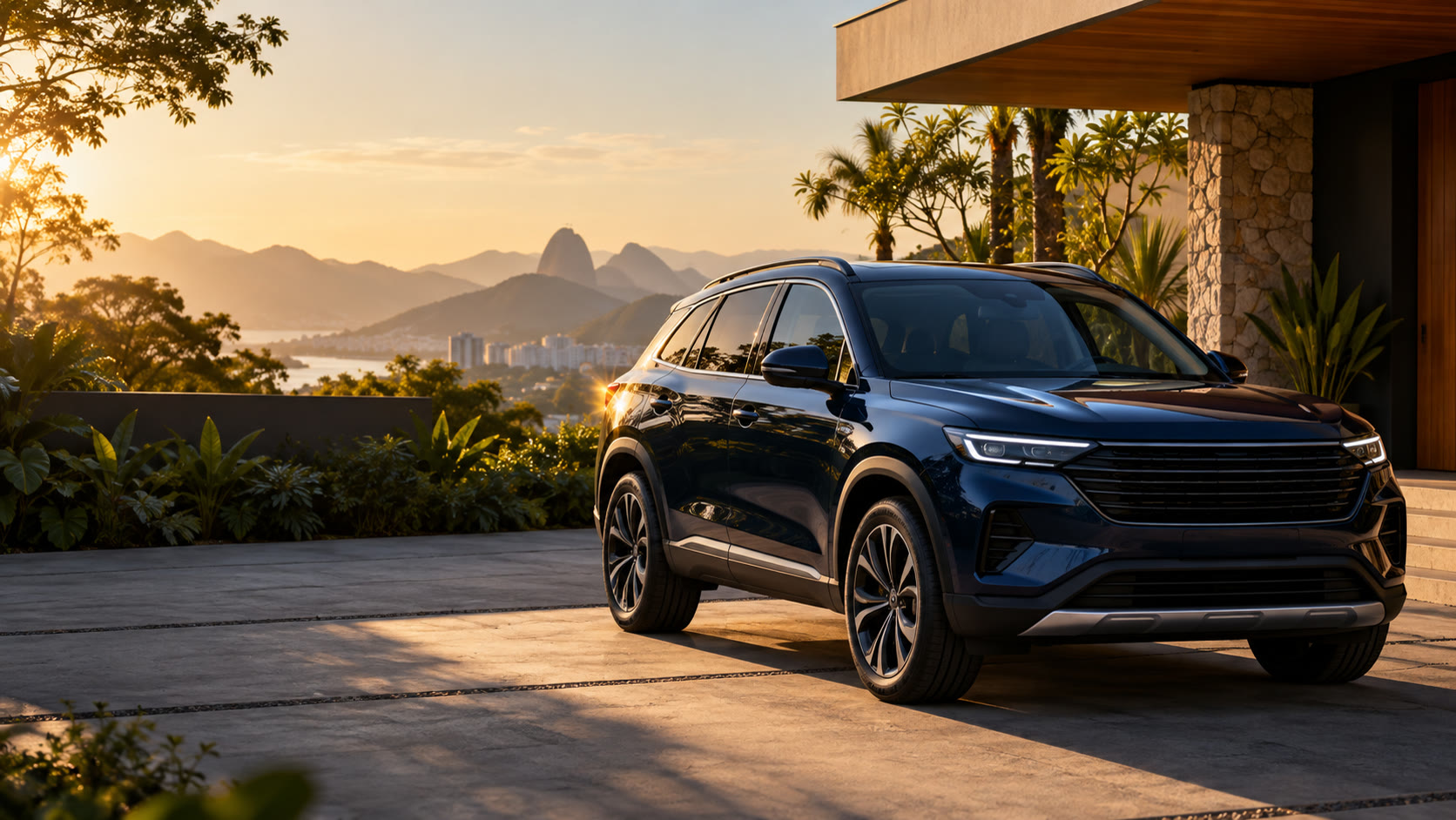 SUV contemporâneo em ambiente residencial